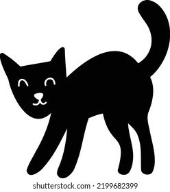 Hand Drawn cute black cat illustration isolated on background