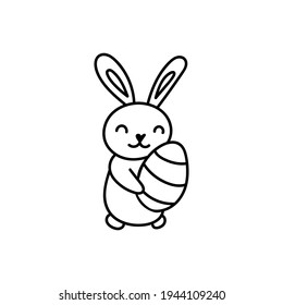 Dibujó mano lindo doodle negro lindo personaje de conejo de Pascua de Pascua sobre fondo blanco
