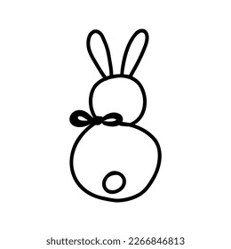 Hand drawn cute black doodle easter bunny character on white background