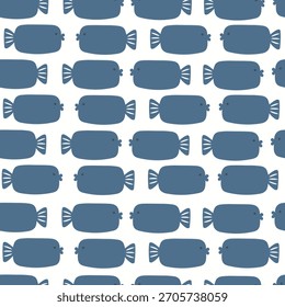 Pescado azul lindo dibujado a mano en el fondo blanco, modelo inconsútil. Ilustración vectorial con animales del océano.