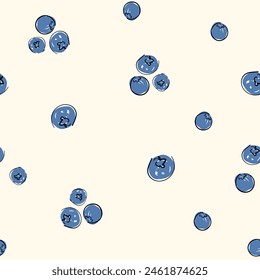 Hand drawn cute blueberry seamless pattern vector