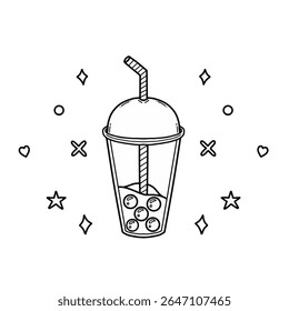Desenhado à mão bonito chá de boba doodle ilustração vetor