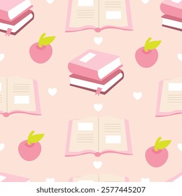 Hand drawn cute book seamless pattern. Back to school. Suitable for use for wallpaper, backdrop, wrapping paper, fabrics, textile, packaging, etc