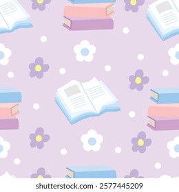 Hand drawn cute book seamless pattern. Back to school. Suitable for use for wallpaper, backdrop, wrapping paper, fabrics, textile, packaging, etc