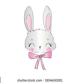 Hand Drawn Cute Bow Rabbit Vector Stock Vector (Royalty Free ...