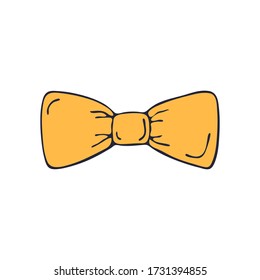 Hand Drawn cute bow tie isolated on white background. Template for postcard, banner, poster, web design. Doodle vector illustration.
