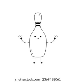 Hand drawn cute bowling pin cartoon character spreading love