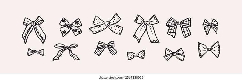 Hand drawn cute bows collection. Whimsical illustration