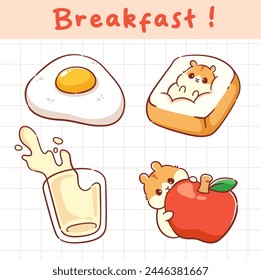 Dibujado a mano lindo desayuno comida kawaii colección