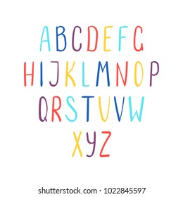 Hand drawn cute and bright latin alphabet. Make your own lettering. Isolated letters on white background. Vector illustration.