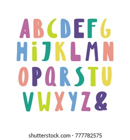 Hand drawn cute and bright latin alphabet. Make your own lettering. Isolated letters on white background. Vector illustration.