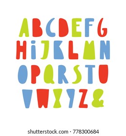 Hand drawn cute and bright latin alphabet. Make your own lettering. Isolated letters on white background. Vector illustration.