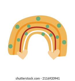 Hand drawn cute and bright rainbow with hearts and dots. Nursery design.