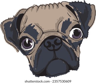 hand drawn cute brown pug dog face