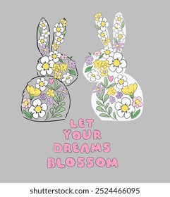 Hand Drawn Cute Bunny background. Print design rabbit. Children Print on t-shirt. Vector