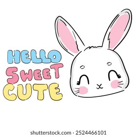 Hand Drawn Cute Bunny background. Print design rabbit. Children Print on t-shirt. Vector