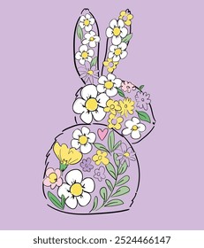 Hand Drawn Cute Bunny background. Print design rabbit. Children Print on t-shirt. Vector