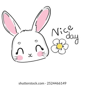 Hand Drawn Cute Bunny background. Print design rabbit. Children Print on t-shirt. Vector