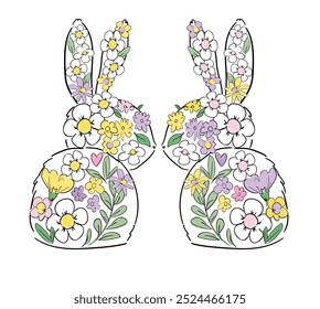 Hand Drawn Cute Bunny background. Print design rabbit. Children Print on t-shirt. Vector