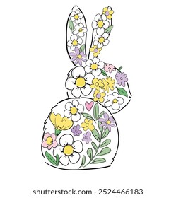 Hand Drawn Cute Bunny background. Print design rabbit. Children Print on t-shirt. Vector