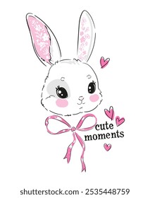 Hand Drawn Cute Bunny background. Print design rabbit. Children Print on t-shirt. Vector