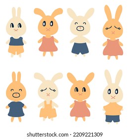 Hand drawn cute bunny collection in flat style. Perfect for T-shirt, logo, stickers and print. Childish isolated vector illustration for decor and design.


