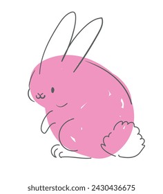 Hand Drawn Cute Bunny, Design rabbit illustration, Pink color Kids Print Vector