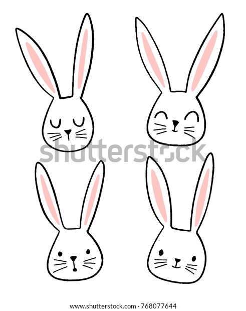 Hand Drawn Cute Bunny Faces Different Stock Vector (Royalty Free) 768077644