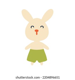 Hand drawn cute bunny in flat style. Perfect for T-shirt, logo and print. Childish isolated vector illustration for decor and design.
