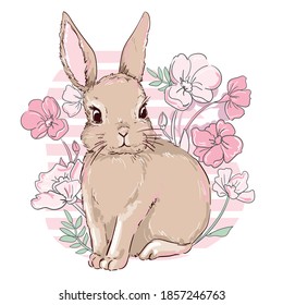Hand drawn cute bunny   flower arrangement vector illustration rabbit childish print design
