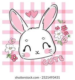 Hand Drawn Cute Bunny and flowers vector, print design