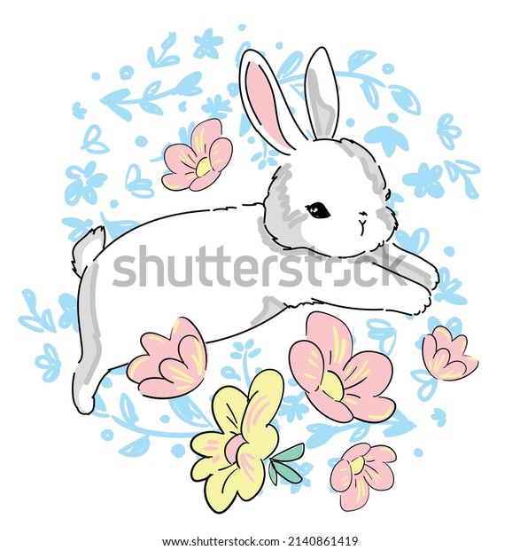 Hand Drawn Cute Bunny Flowers Vector Stock Vector (Royalty Free ...