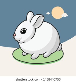 Hand drawn cute bunny with full moon illustration background vector