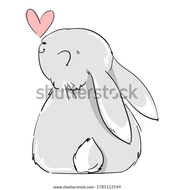 Hand Drawn Cute Bunny Heart Isolated Stock Vector (Royalty Free) 1785152549