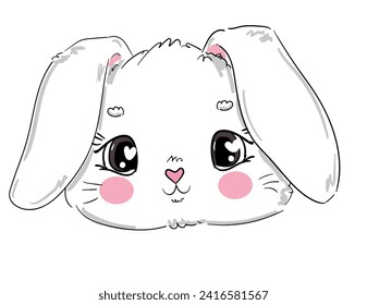 Hand Drawn Cute Bunny isolated on white background. Print design rabbit. Children Print on t-shirt. Vector