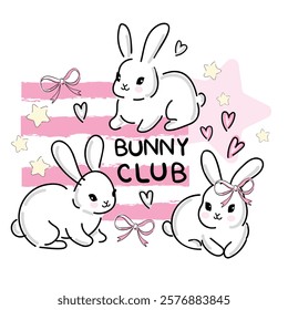 Hand Drawn Cute Bunny isolated on white background. Print design rabbit. Kids Print on t-shirt. Vector