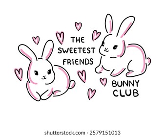 Hand Drawn Cute Bunny isolated on white background. Print design rabbit. Kids Print on t-shirt. Vector