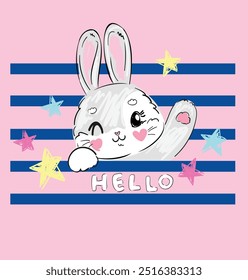 Hand Drawn Cute Bunny, kids print design rabbit. Vector