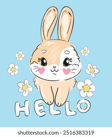 Hand Drawn Cute Bunny, kids print design rabbit. Vector