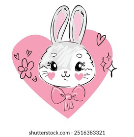 Hand Drawn Cute Bunny, kids print design rabbit. Vector