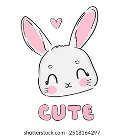 Hand Drawn Cute Bunny, kids print design rabbit. Vector