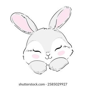 Hand Drawn Cute Bunny, kids print design rabbit. Vector