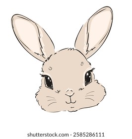 Hand Drawn Cute Bunny, kids print design rabbit. Vector