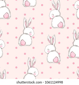 Hand Drawn Cute Bunny Pattern, print design rabbit background, children print textile design