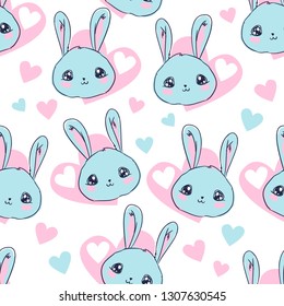 Hand Drawn Cute Bunny Pattern, print design rabbit background, children print textile design