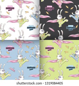 Hand drawn cute bunny with pattern vector set - Trendy scandinavian vector background.  Vector