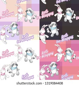 Hand drawn cute bunny with pattern vector set - Trendy scandinavian vector background.  Vector