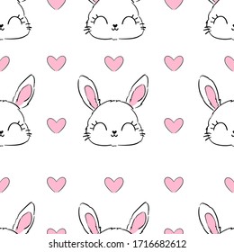 Hand Drawn Cute Bunny Pattern, print design rabbit background, children print textile design.