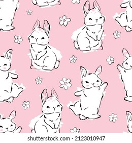 Hand Drawn Cute Bunny Pattern, print design rabbit background, children print textile design