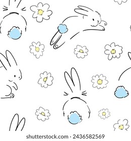 Hand Drawn Cute Bunny Pattern, print design rabbit background, children print textile design